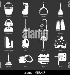 Cleaning tools icons set grey vector Stock Vector