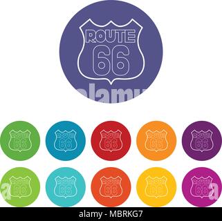 Route 66 shield icons set vector color Stock Vector