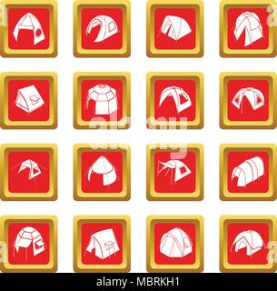 Tent forms icons set red square vector Stock Vector