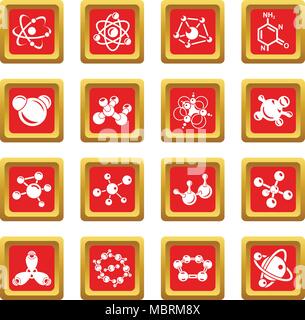 Molecule icons set red square vector Stock Vector
