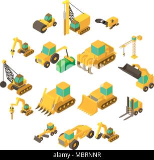 Building vehicles icons set, isometric style Stock Vector