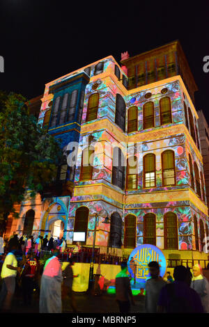 historic Jeddah festival laser show in unesco world heritage historical village Jeddah, Saudi arabia Stock Photo