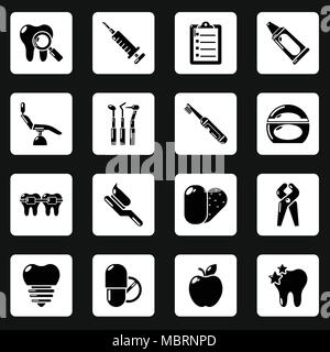 Stomatology dental icons set, simple style Stock Vector