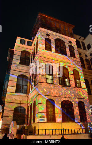 historic Jeddah festival laser show in unesco world heritage historical village Jeddah, Saudi arabia Stock Photo