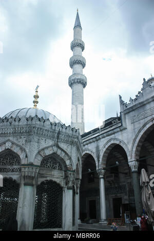 Courtyard an minarets of the Sultan Ahmed or Blues Mosque in Istanbul, Turkey Stock Photo