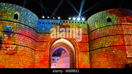 historic Jeddah festival laser show in unesco world heritage historical village Jeddah, Saudi arabia Stock Photo