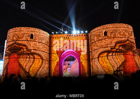 historic Jeddah festival laser show in unesco world heritage historical village Jeddah, Saudi arabia Stock Photo