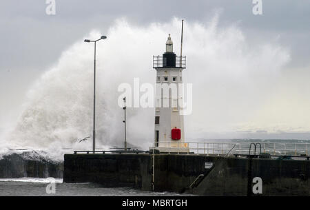 Anstruther , Fife, UK. 24,03, 2013. Pic shows: Waves crash over the east pier during a spring storm in Anstruther  Credit: Alamy/Ian Jacobs Stock Photo