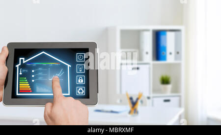 tablet pc with smart home settings on screen Stock Photo