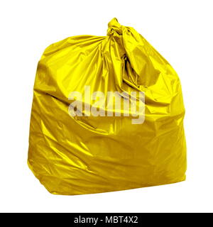 yellow garbage bag with concept the color of yellow garbage bags is recyclable waste (isolated on white background) Stock Photo