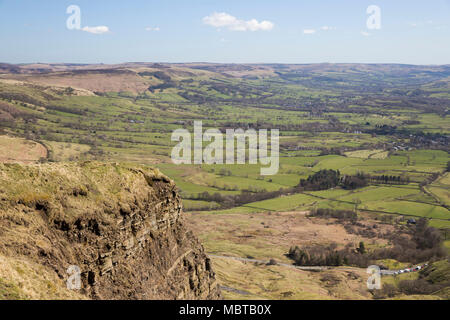 View over the Hope Valley from summit of Mam Tor, Castleton, Peak District National Park, Derbyshire, England, United Kingdom, Europe Stock Photo