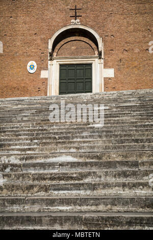 The stone steps leading up to the Basilica of Santa Maria in Ara Coeli al Campidoglio - The Basilica of St. Mary of the Altar of Heaven is a titular b