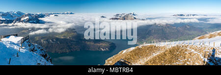 Lake Lucerne surrounded by Alps as seen from Fronalpstock peak near Stoos Stock Photo