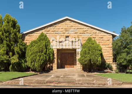 LADYBRAND, SOUTH AFRICA - MARCH 12, 2018: The historic sandstone hall of the high school in Ladybrand, a town in the eastern Free State Province near  Stock Photo