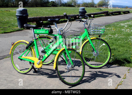 Bike-sharing bicycles at the Golden Gardens Park in Seattle, Washington Stock Photo