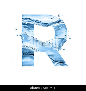 stylized font, art text made of water splashes, capital letter r, isolated on white background Stock Photo