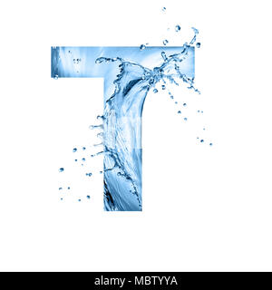 stylized font, art text made of water splashes, capital letter t, isolated on white background Stock Photo