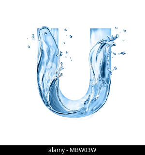 stylized font, art text made of water splashes, capital letter u, isolated on white background Stock Photo