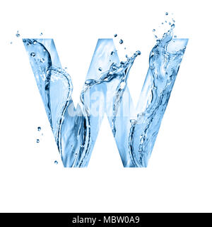 stylized font, art text made of water splashes, capital letter w, isolated on white background Stock Photo