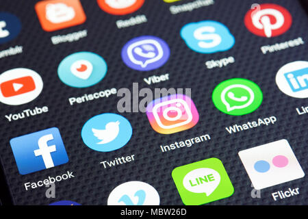 Social Media App Icons on a Smartphone Stock Photo