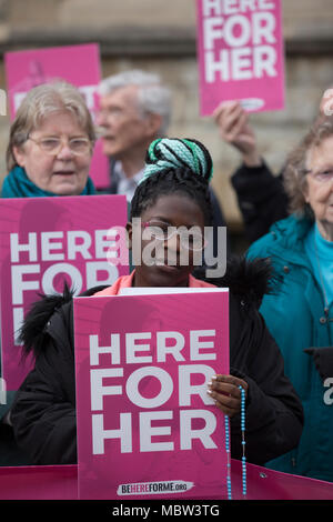 Pro-life campaigners demonstrate outside Ealing Broadway Town Hall before the abortion buffer zone vote this week, London, UK Stock Photo