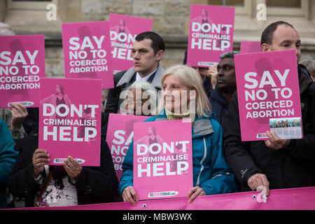 Pro-life campaigners demonstrate outside Ealing Broadway Town Hall before the abortion buffer zone vote this week, London, UK Stock Photo