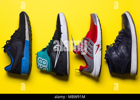 trainers against a bright background, studio shot, top view