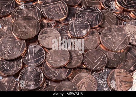 A group of 1p & 2p UK coins randomly laid out Stock Photo
