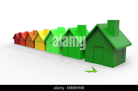 Multi colored houses energy efficiency directive concept. 3d illustration Stock Photo