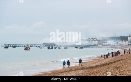 Fishing For Leave demonstration by fishermen at Hastings, East Sussex, in protest of EU policies causing devastation to Britain's fishing industry. Stock Photo