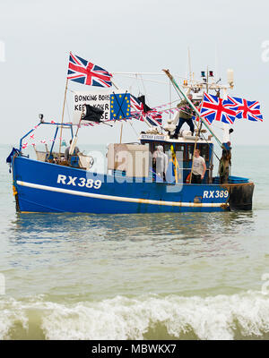 Fishing For Leave demonstration by fishermen at Hastings, East Sussex, in protest of EU policies causing devastation to Britain's fishing industry. Stock Photo