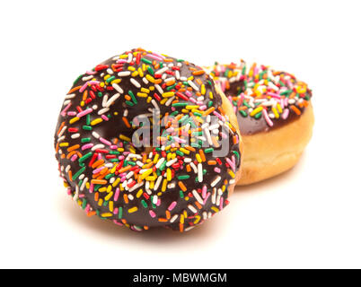 Chocolate Sprinkle Donuts on a White Background Stock Photo