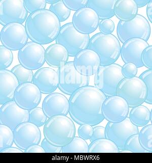 Seamless pattern with soap bubbles, realistic bubbles background, blue blob wallpaper, vector illustration Stock Vector