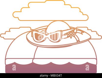 beach with sunglasses and hat over white background, colorful design. vector illustration Stock Vector