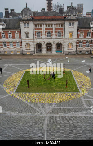 London, UK. 11th April 2018. The Flux Exhibition, on the Rootstein Hopkins Parade Ground of Chelsea College of The Arts. It will be there from 11th – 15th April 2018. Credit: Guy Bell/Alamy Live News Stock Photo