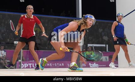 Queensland, Australia. 11th April, 2018. Alison THOMSON (SCO). Womens doubles pool B. Squash. XXI Commonwealth games. Oxenford studios. Gold Coast 2018. Queensland, Australia. 11th Apr, 2018. Credit: Sport In Pictures/Alamy Live News Stock Photo