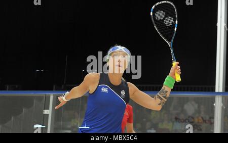 Queensland, Australia. 11th April, 2018. Lisa AITKEN (SCO). Womens doubles pool B. Squash. XXI Commonwealth games. Oxenford studios. Gold Coast 2018. Queensland, Australia. 11th Apr, 2018. Credit: Sport In Pictures/Alamy Live News Stock Photo