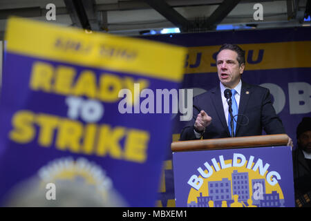 New York, USA. 11th Apr, 2018. Govenor Andrew Cuomo speaks at 32BJ SEIU’s Residential Contract Rally on April 11, 2018 in New York. Credit: Erik Pendzich/Alamy Live News Stock Photo