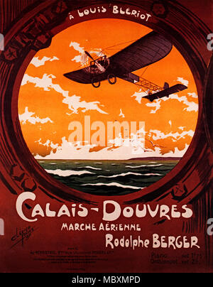 Louis Bleriot, Music Sheet 1909 celebration of the first powered flight across the English Channel in a heavier than air machine on the 25th July in a Bleriot Type XI Monoplane, from Baraques, near Calais, to Dover Stock Photo