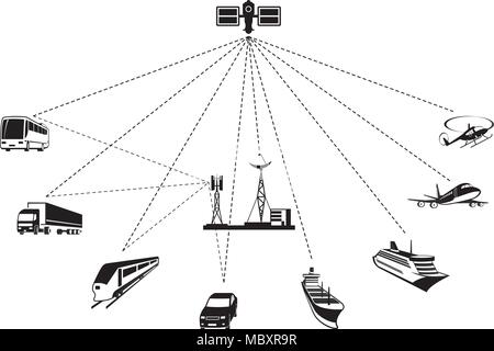 GPS navigation of passenger and freight transport - vector illustration Stock Vector