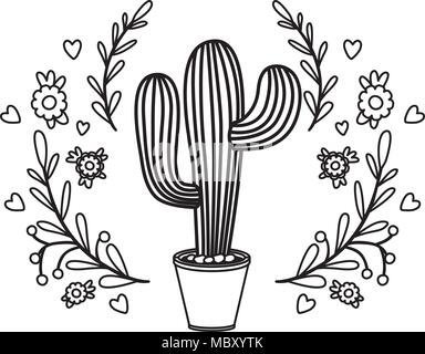 cactus nopal with wreath natural icon Stock Vector