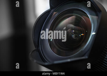 14mm wide angle lens with a lens hood close-up Stock Photo