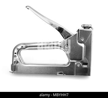Metal stapler is placed on a white background Stock Photo