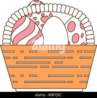 painted easter eggs in basket celebration Stock Vector