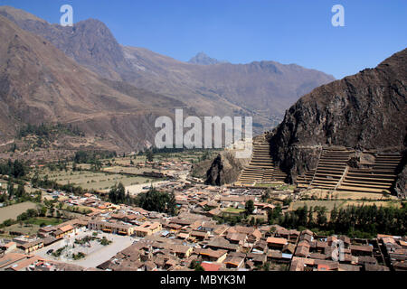 Ancient Inca Ruins in Ollantaytambo, Peru Stock Photo