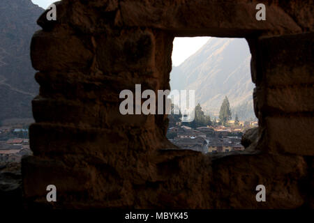 Ancient Inca Ruins in Ollantaytambo, Peru Stock Photo