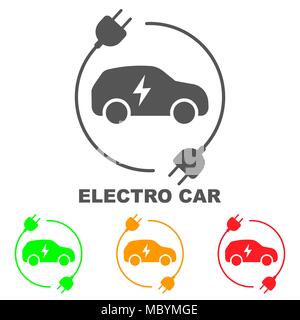 Icons of electric cars, vector. Side view of the electric vehicle. The indication of the battery level in the electric car Stock Vector