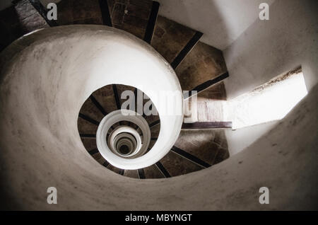 Spiral stone staircase in tower of old church in Valencia, Spain