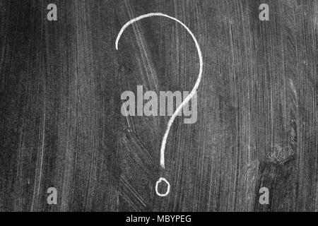 Question mark handwritten with a white chalk on on a blackboard. Stock Photo