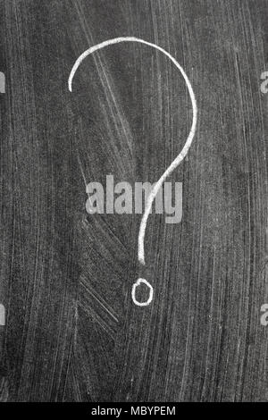 Question mark handwritten with a white chalk on on a blackboard. Stock Photo